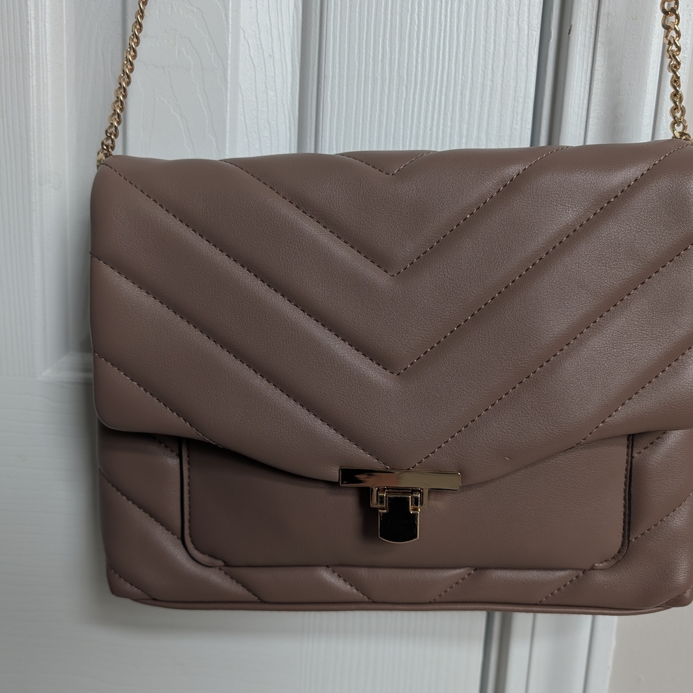 Target a new day quilted boxy gold chain clasp Crossbody bag purse Taupe